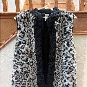 Chico's Black and Leopard Print Knit Cardigan